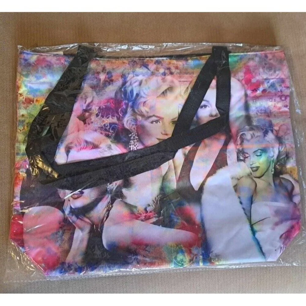 New Collage Marilyn Monroe Tote Bag Large Shoulder Shopping Gift Photos Pink NIP - Picture 3 of 3